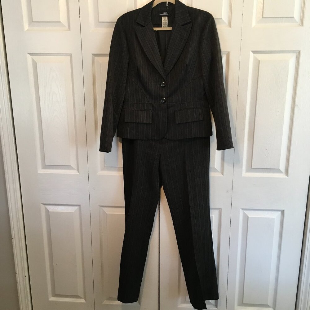 B. Moss women's Navy Pin Striped Tailored Fit Suit